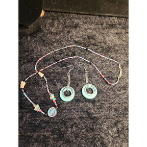 Native American Silver Turquoise Necklace and Earrings Set